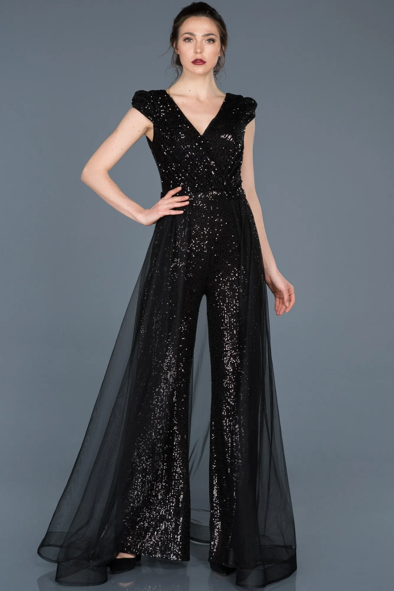 10118 Black Sequined Tulle Jumpsuit