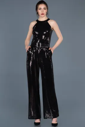 10143 Black Sequined Evening Jumpsuit