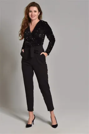 16169 Black Sequined Top Jumpsuit