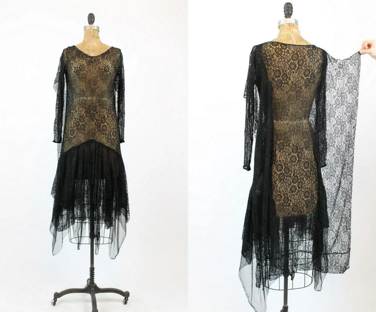 1920s lace spiderweb antique handkerchief dress xs | new fall