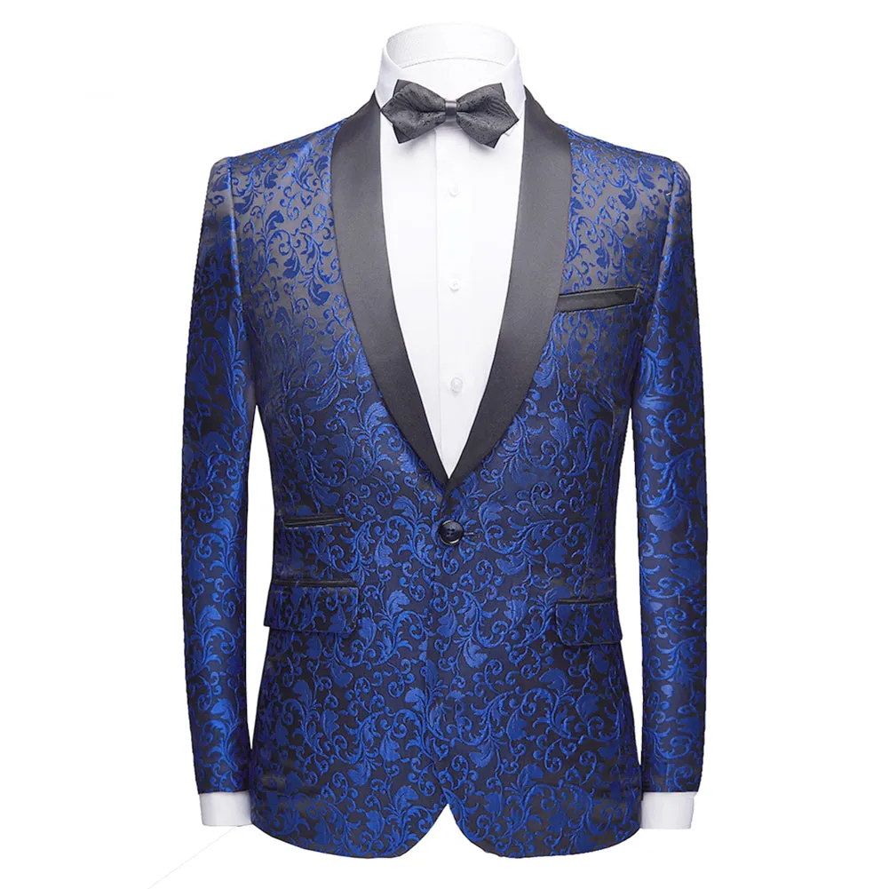 2-Piece Print Suit Slim Fit Paisley Blue Suit