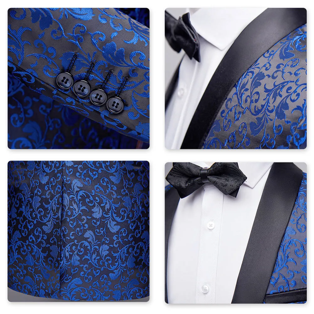 2-Piece Print Suit Slim Fit Paisley Blue Suit