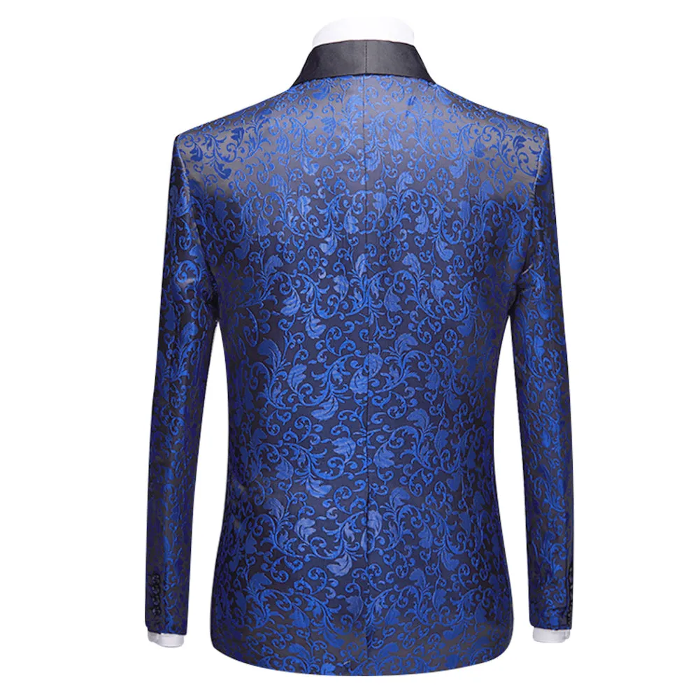 2-Piece Print Suit Slim Fit Paisley Blue Suit