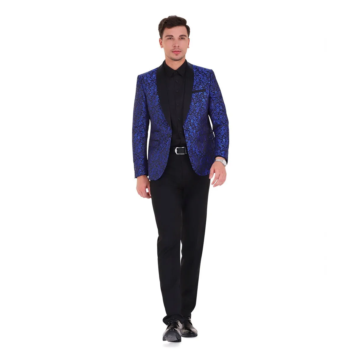 2-Piece Print Suit Slim Fit Paisley Blue Suit