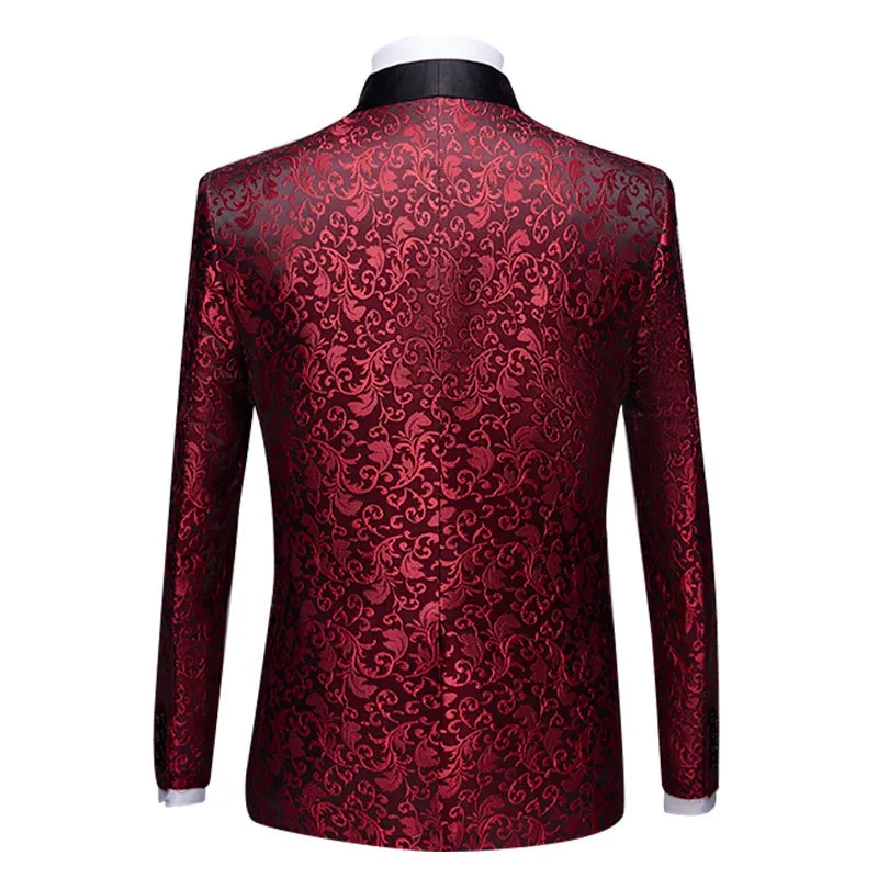 2-Piece Print Suit Slim Fit Paisley Maroon Suit