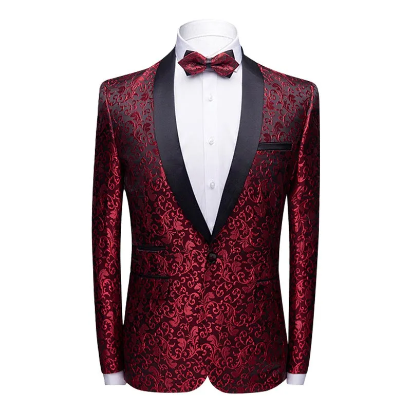 2-Piece Print Suit Slim Fit Paisley Maroon Suit