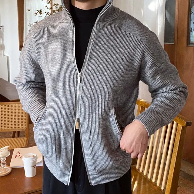 2 Ways zipper Turtleneck Knitted Jacket