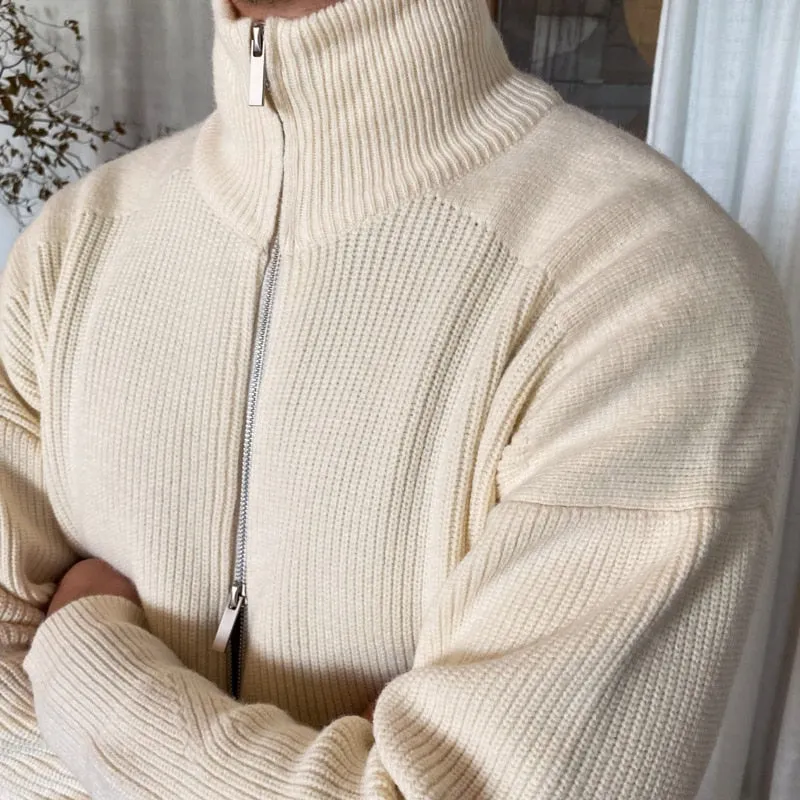 2 Ways zipper Turtleneck Knitted Jacket