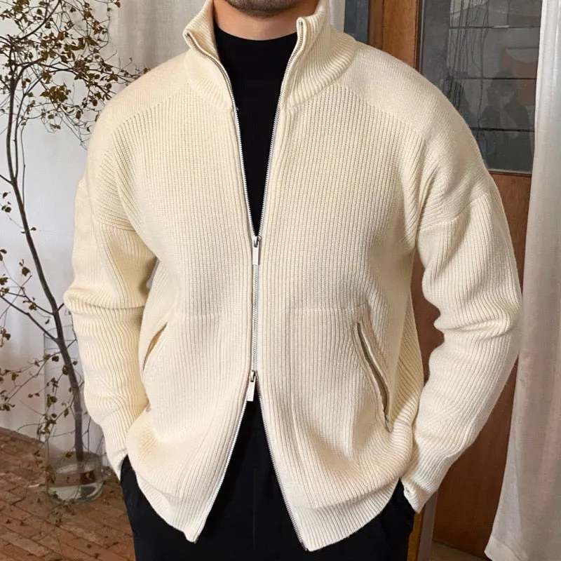 2 Ways zipper Turtleneck Knitted Jacket