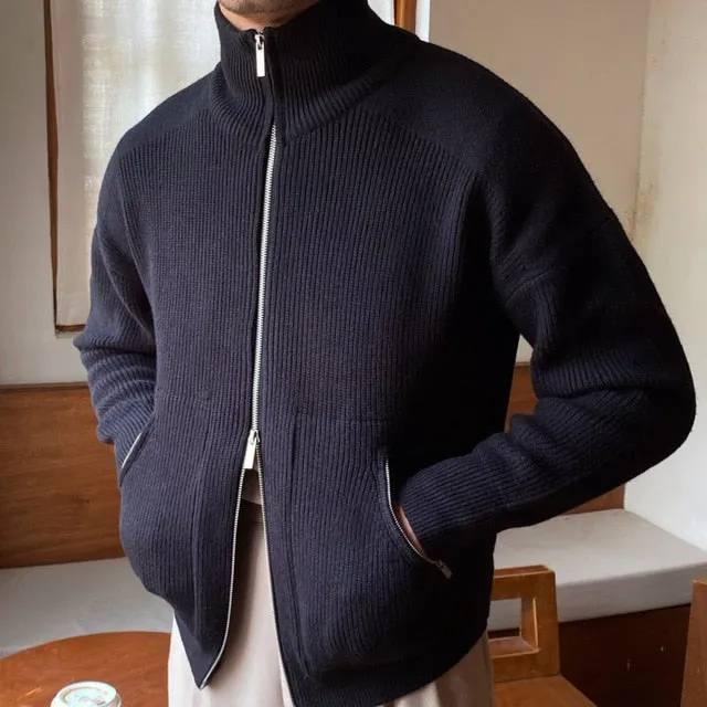 2 Ways zipper Turtleneck Knitted Jacket