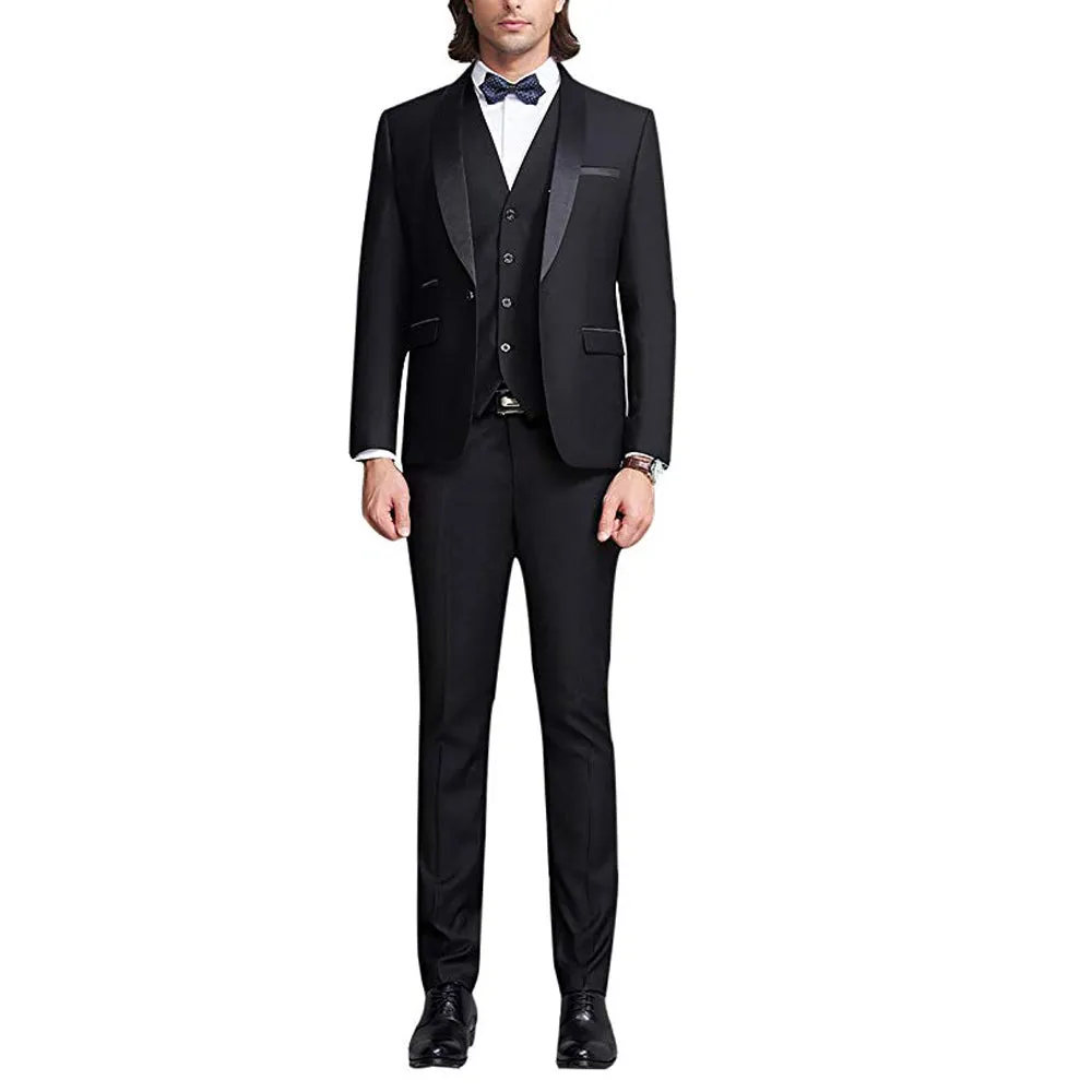 3-Piece Slim Fit Black Tuxedo Suit