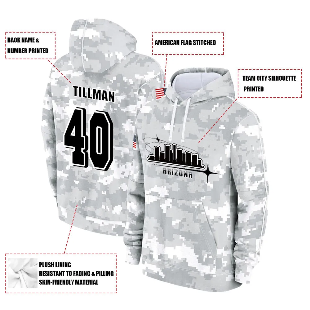 #40 Tillman Salute to Players Hoodie Arizona Cardinals Fashion Fan Hoodies Fall Fleece Tops American Football Fan Gifts