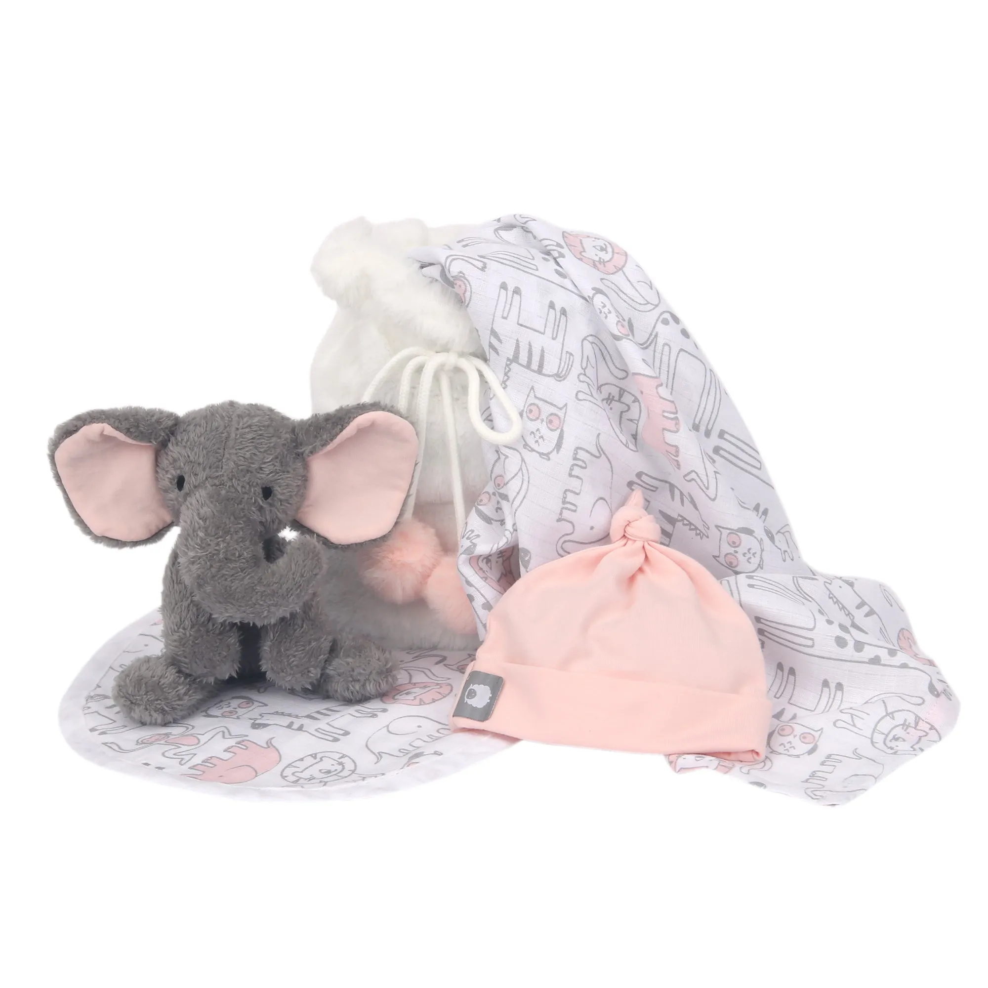 5 Piece Pink/Gray Baby Gift Set