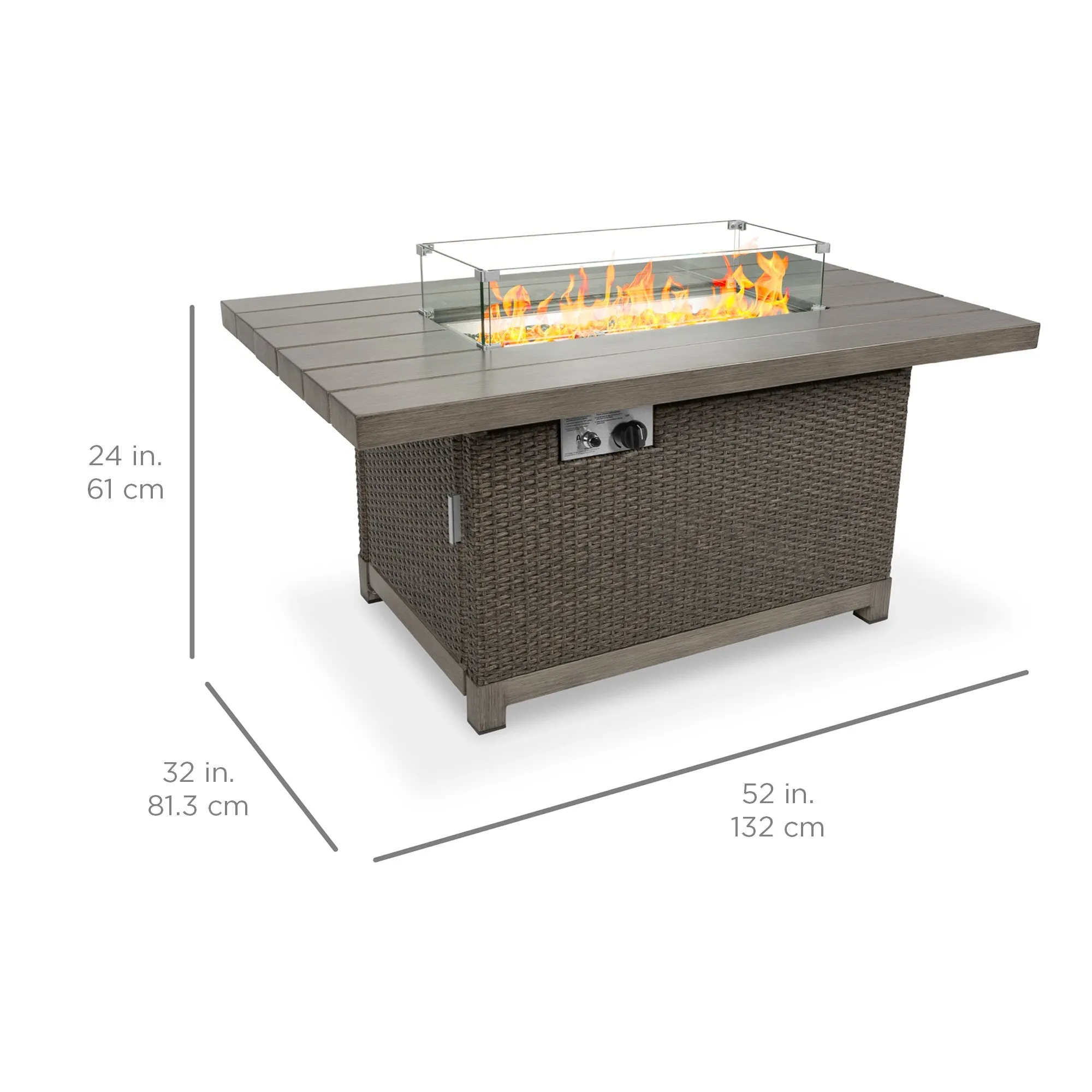 52in 50,000 BTU Wicker Propane Fire Pit Table w/ Aluminum Top, Cover