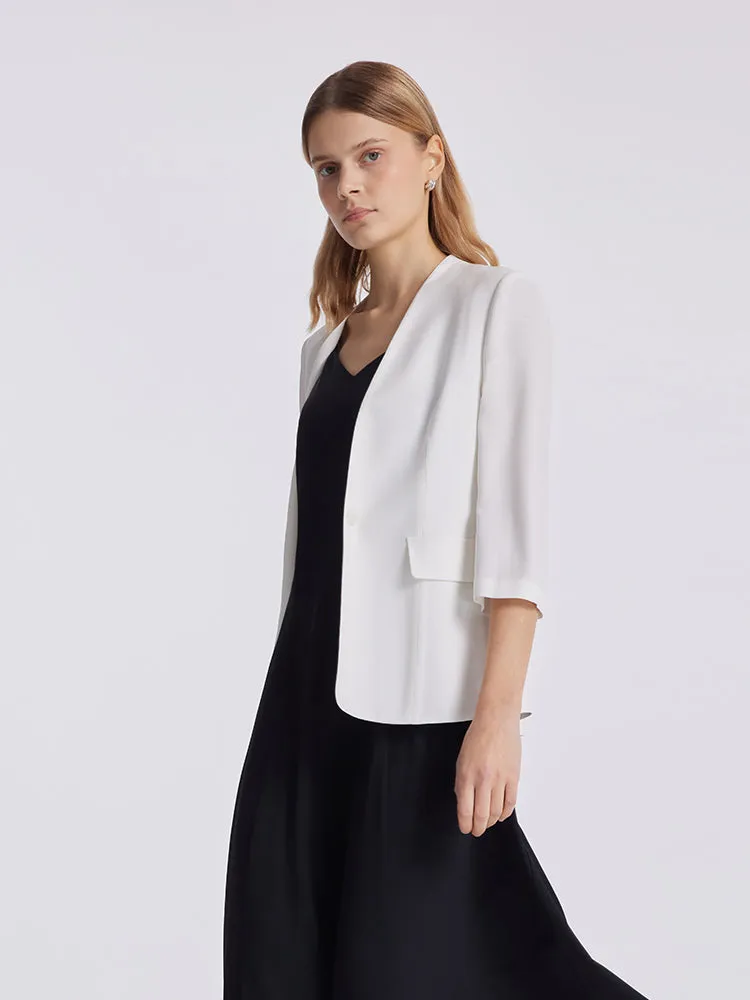 Acetate 3/4 Sleeves One-Button Women Blazer