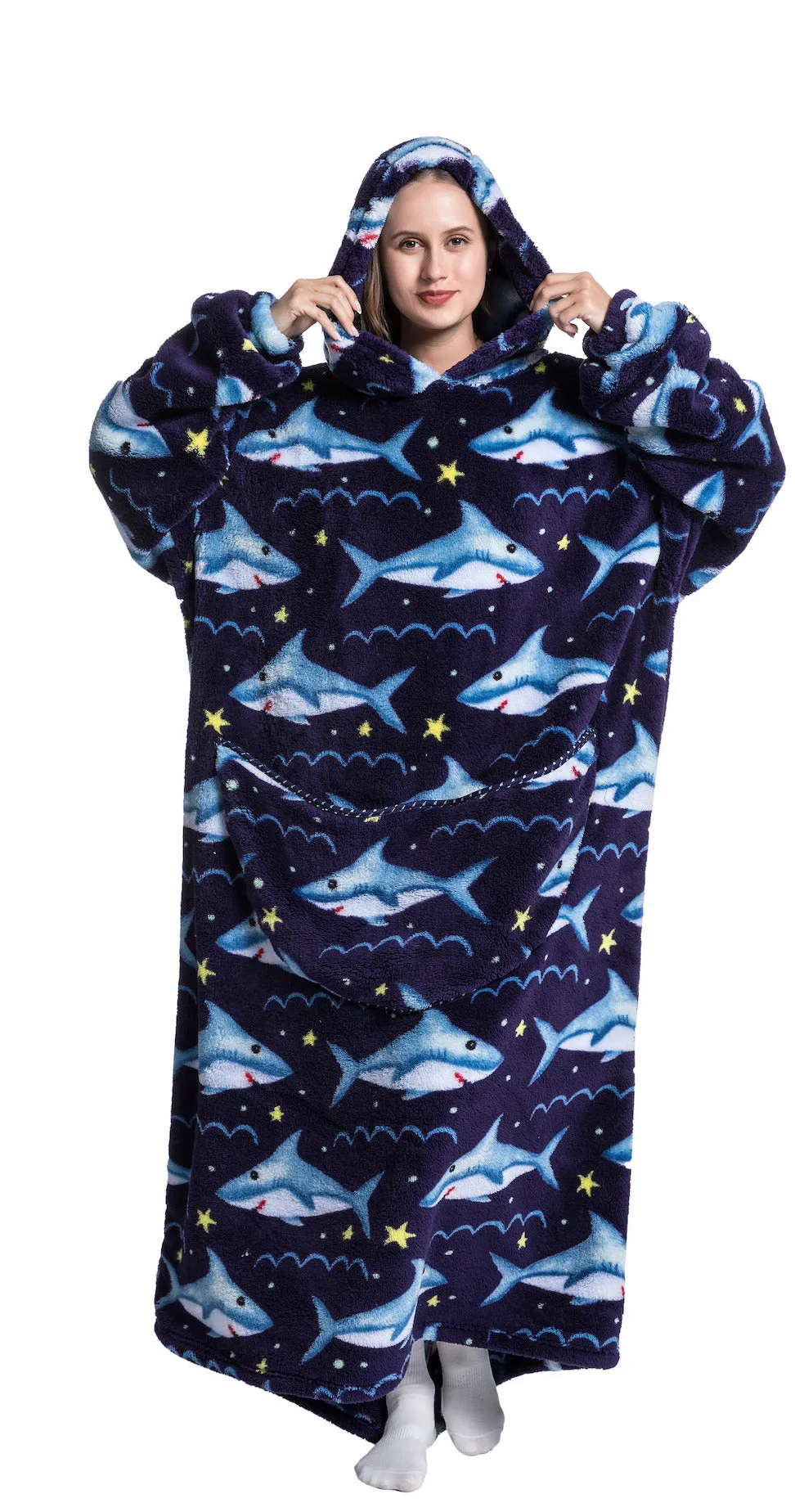 Adult Oversized Wearable Blanket Hoodie-Shark