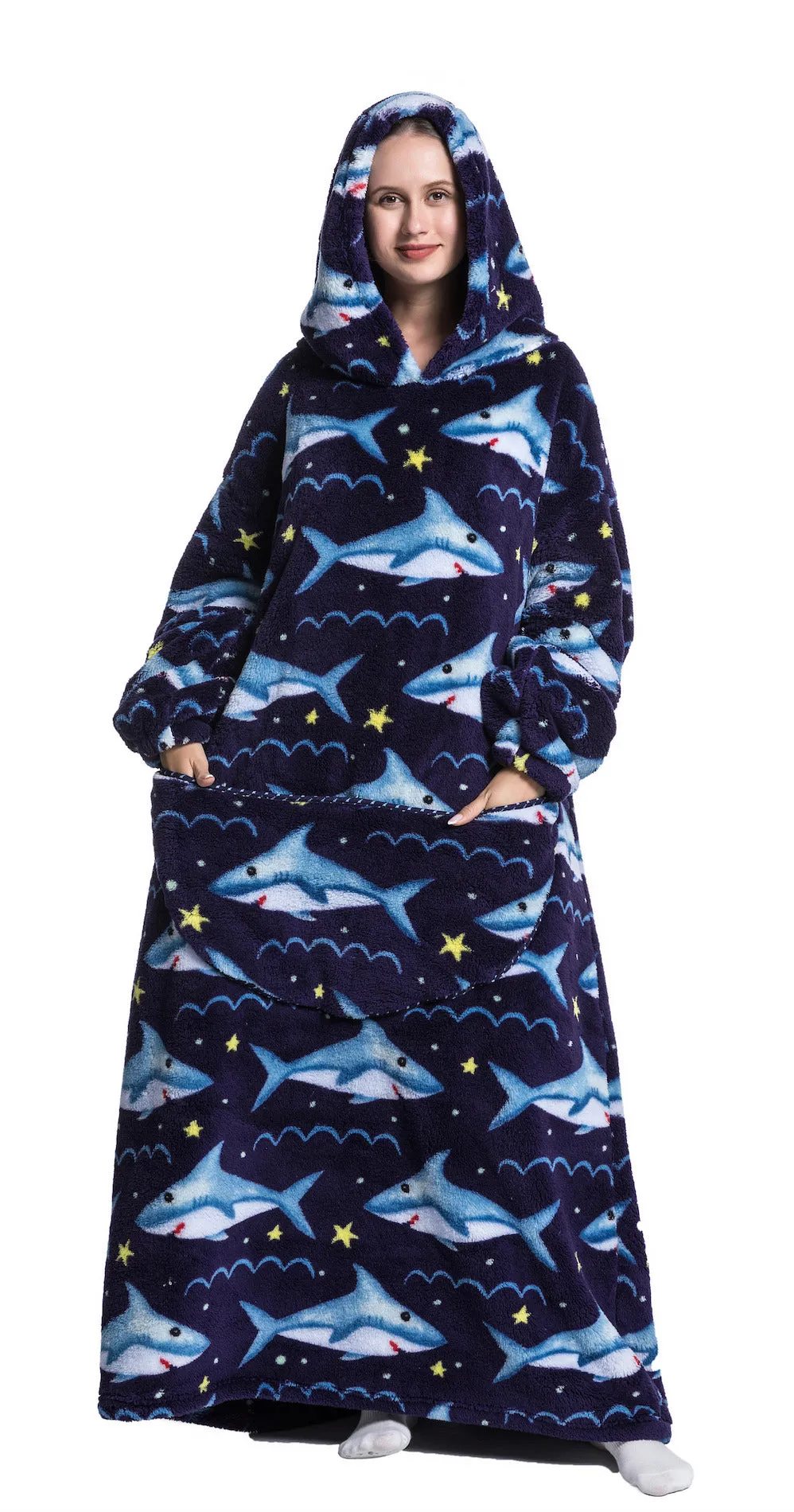 Adult Oversized Wearable Blanket Hoodie-Shark