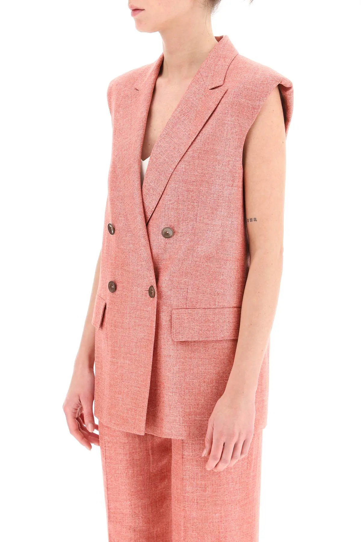 Agnona double-breasted vest in silk*** linen and wool