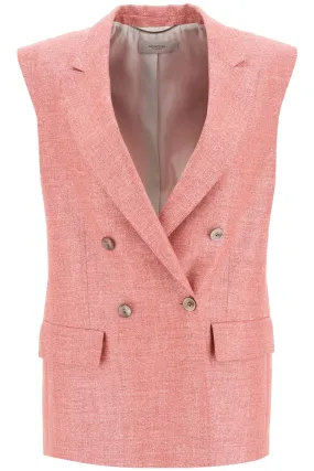 Agnona double-breasted vest in silk*** linen and wool