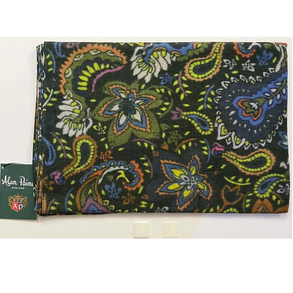 Alan Paine Forest Flower Pattern Wool Scarf In Green