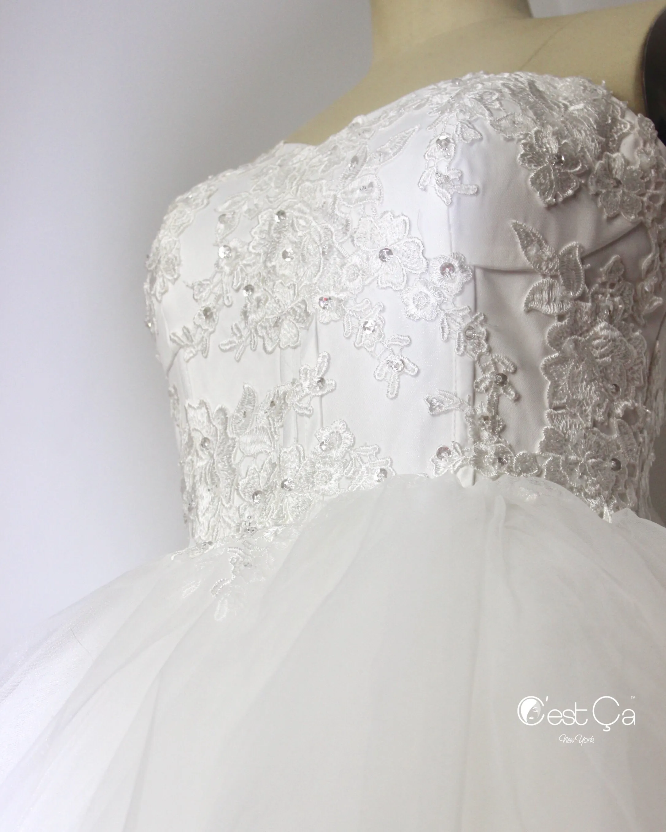 Amanda Snow White Wedding Tulle Lace Dress - Midi