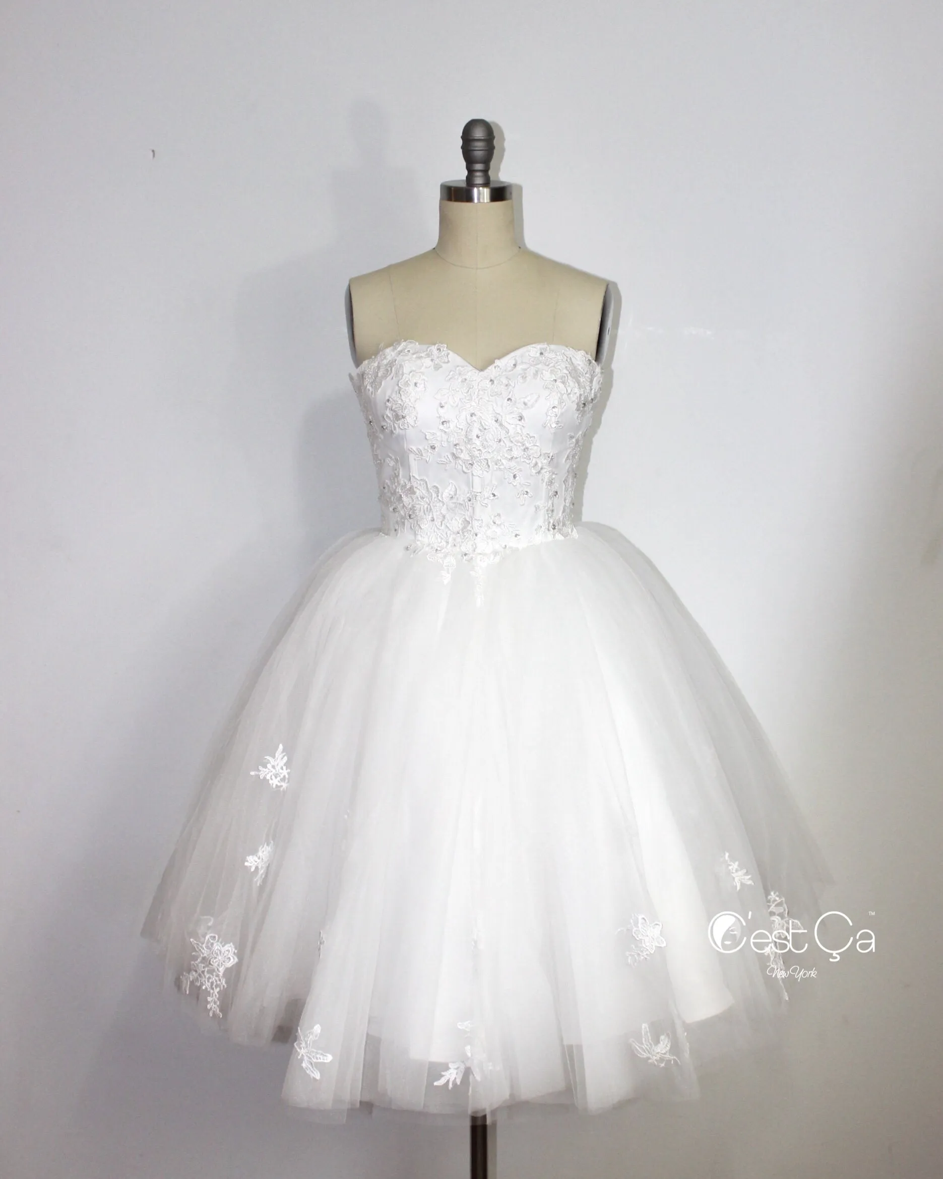 Amanda Snow White Wedding Tulle Lace Dress - Midi