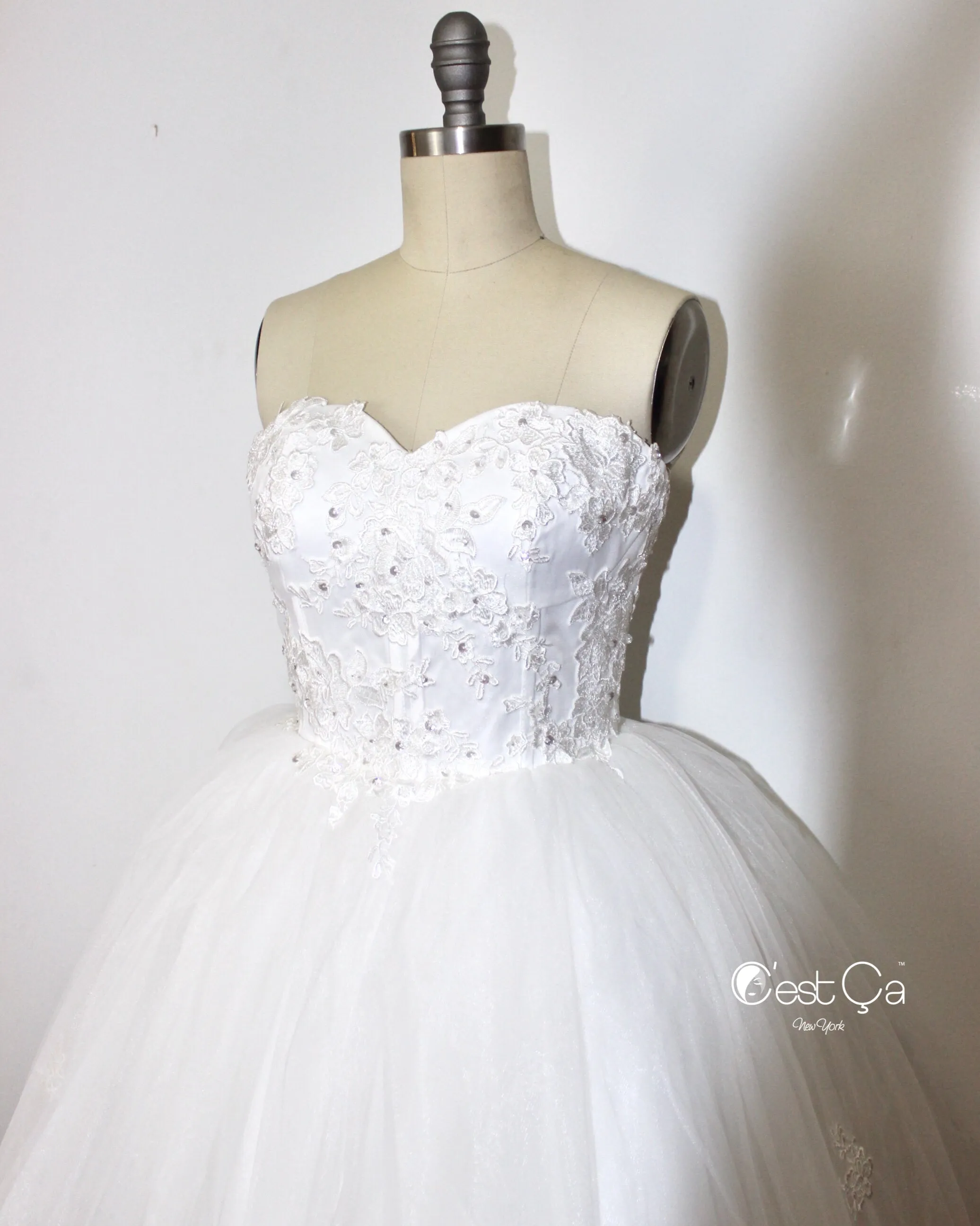 Amanda Snow White Wedding Tulle Lace Dress - Midi