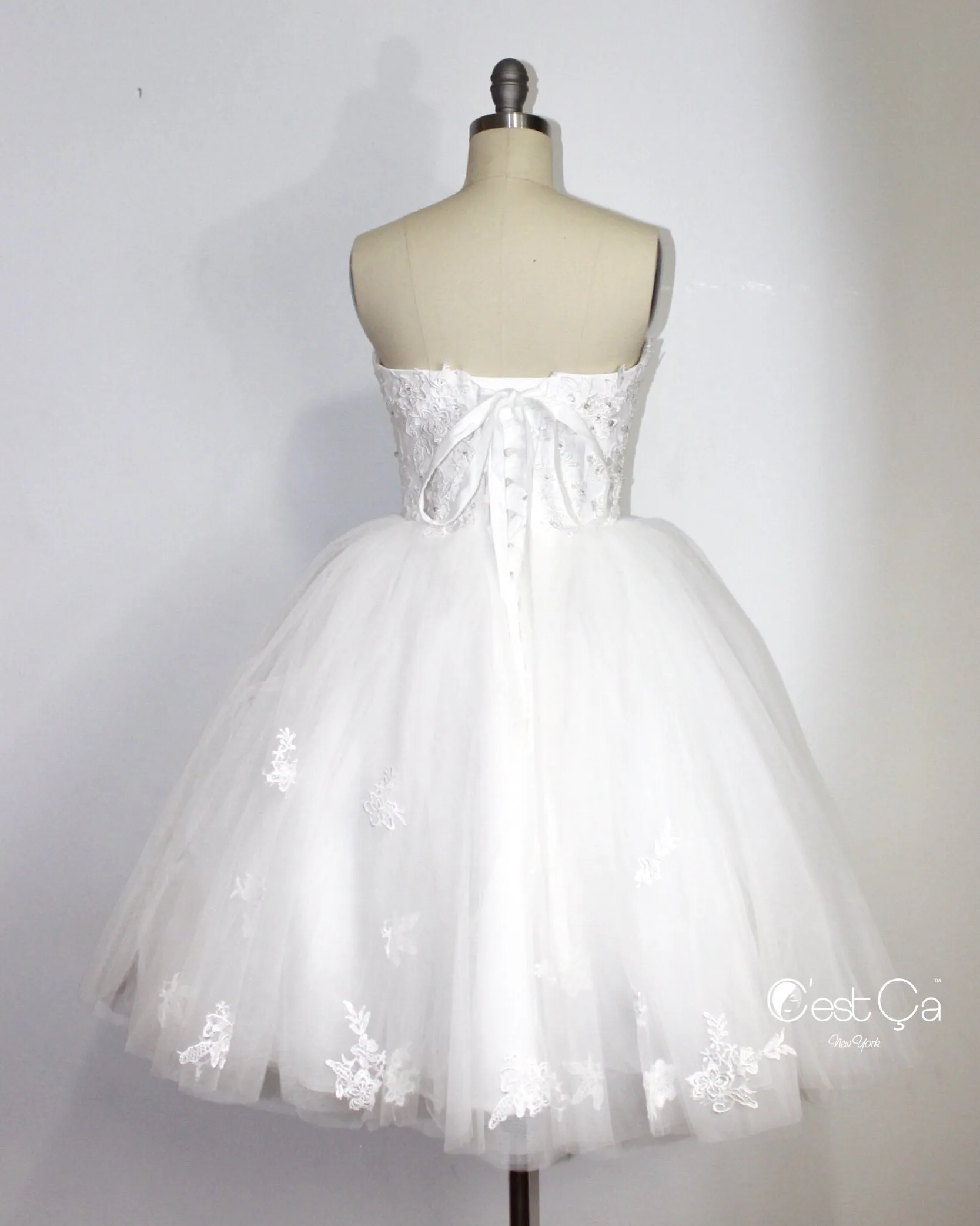 Amanda Snow White Wedding Tulle Lace Dress - Midi