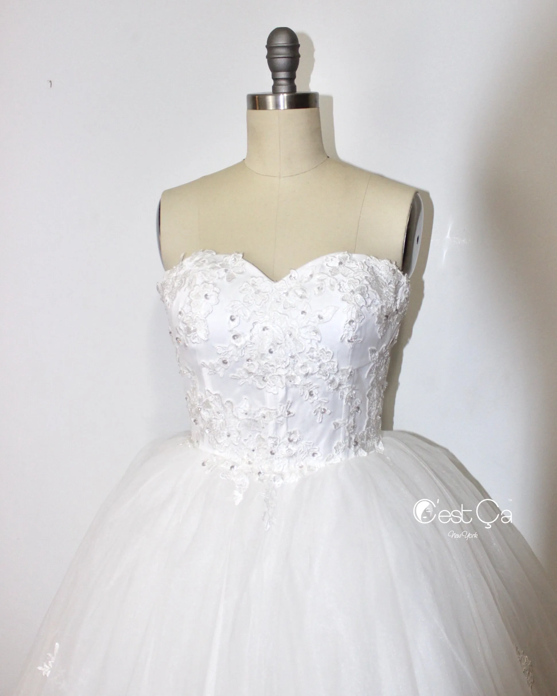 Amanda Snow White Wedding Tulle Lace Dress - Midi