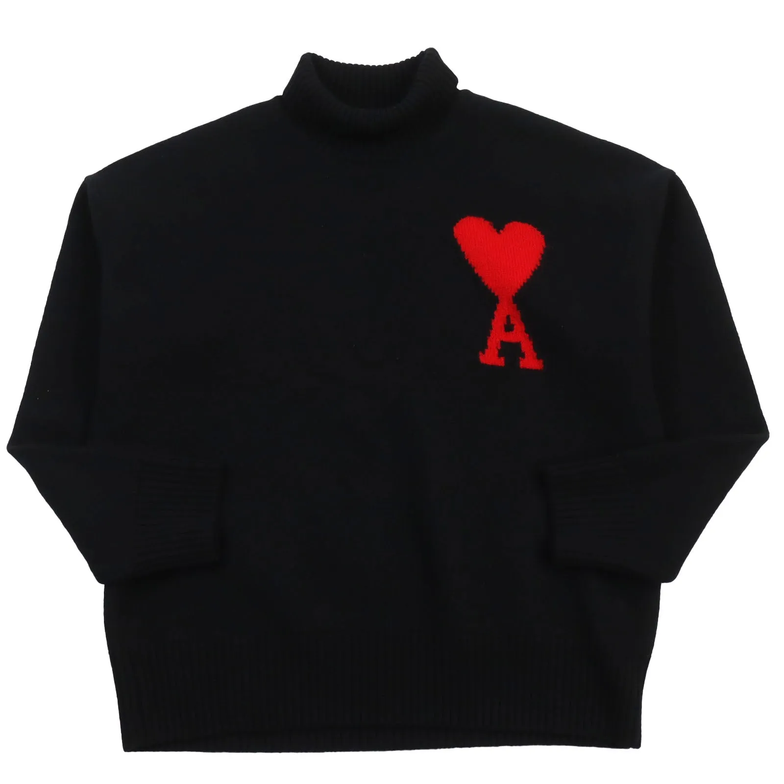 AMI Paris Wool Heart Logo Turtleneck Sweater L