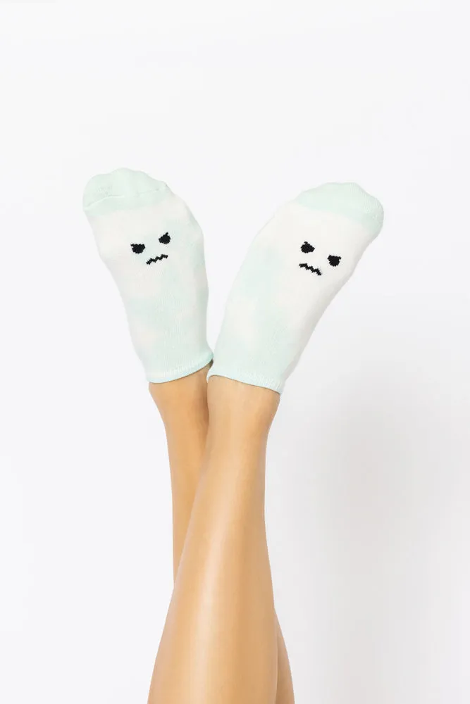 Angry Face Low Rise Socks - Green Tie Dye