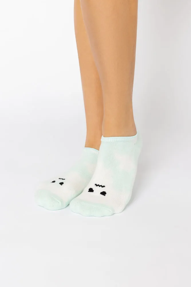 Angry Face Low Rise Socks - Green Tie Dye