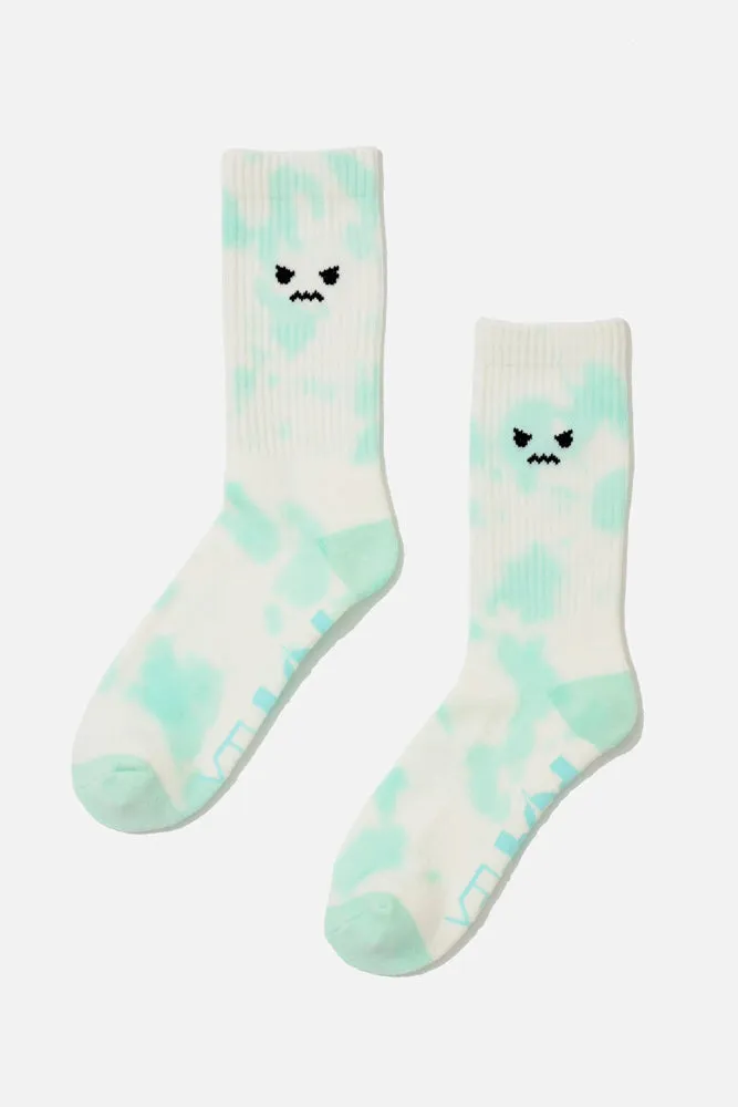 Angry Face Mid-Calf Gym Socks - Green Tie Dye