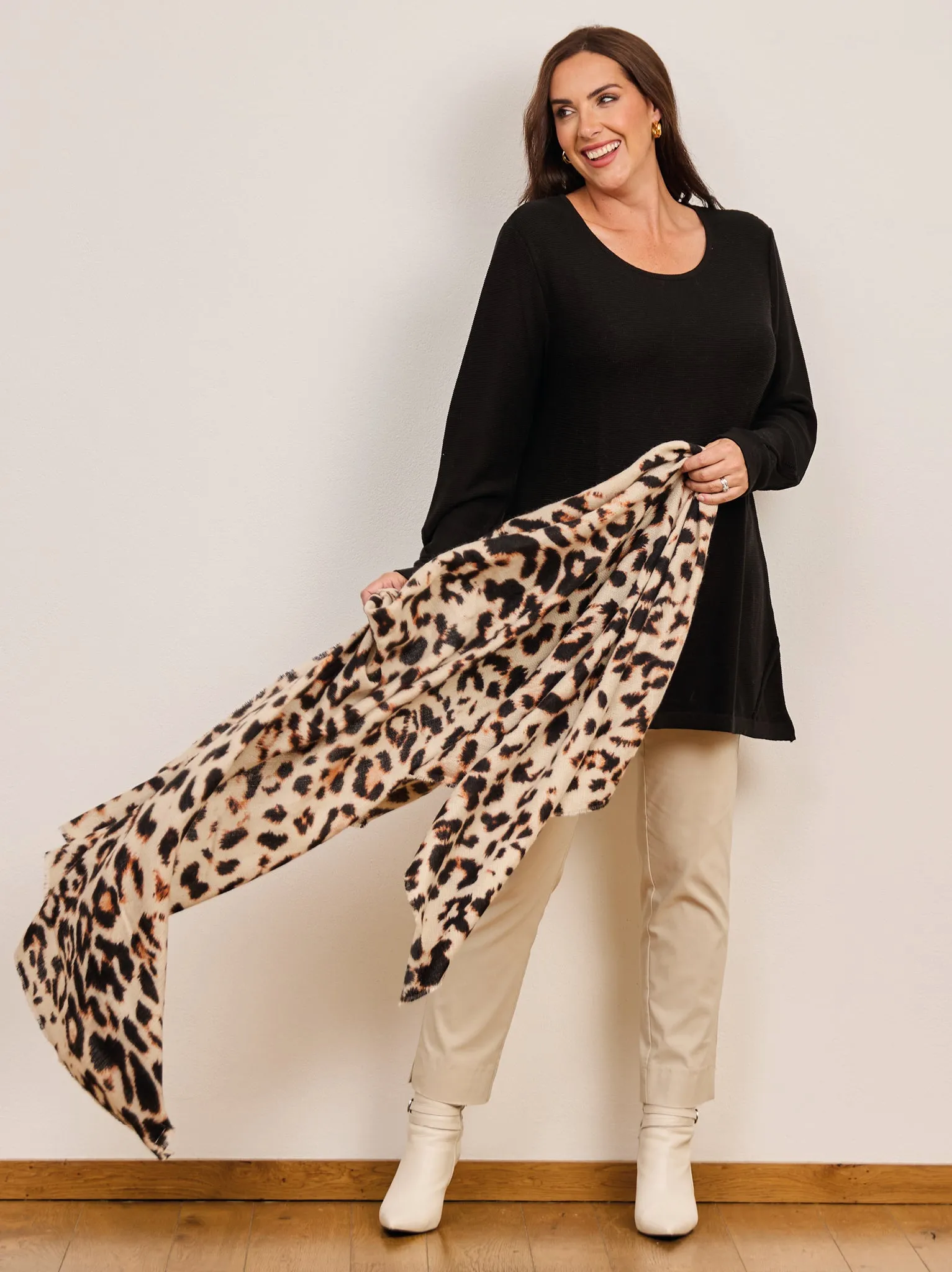 Animal Print Winter Scarf - Beige Mix