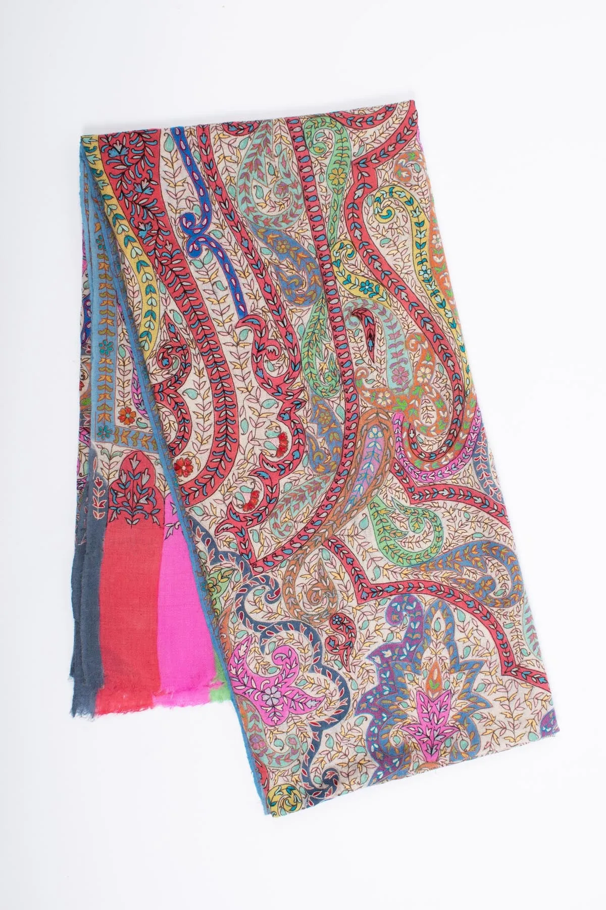 Artistically Adorned Hand-Painted Hook Embroidered Paisley | Pashmina