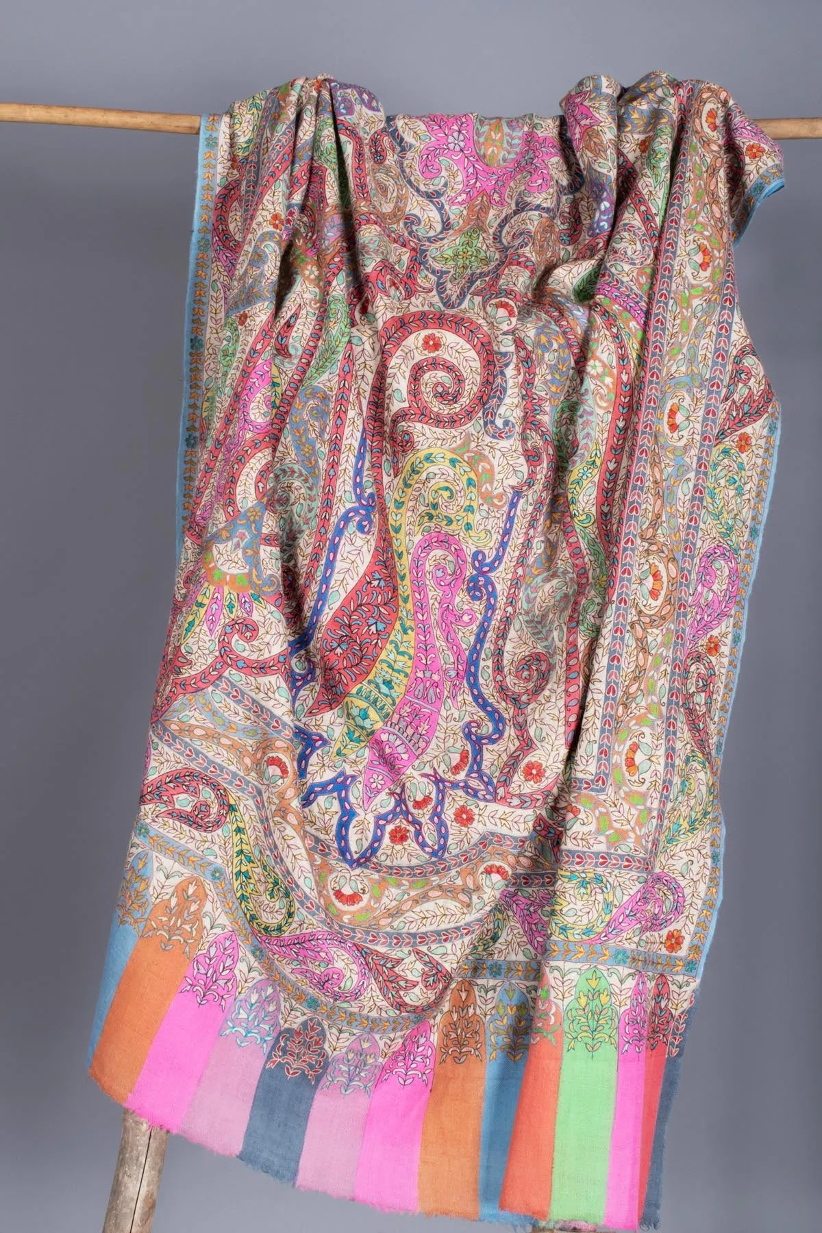 Artistically Adorned Hand-Painted Hook Embroidered Paisley | Pashmina