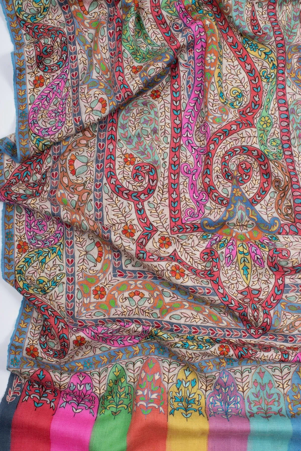 Artistically Adorned Hand-Painted Hook Embroidered Paisley | Pashmina