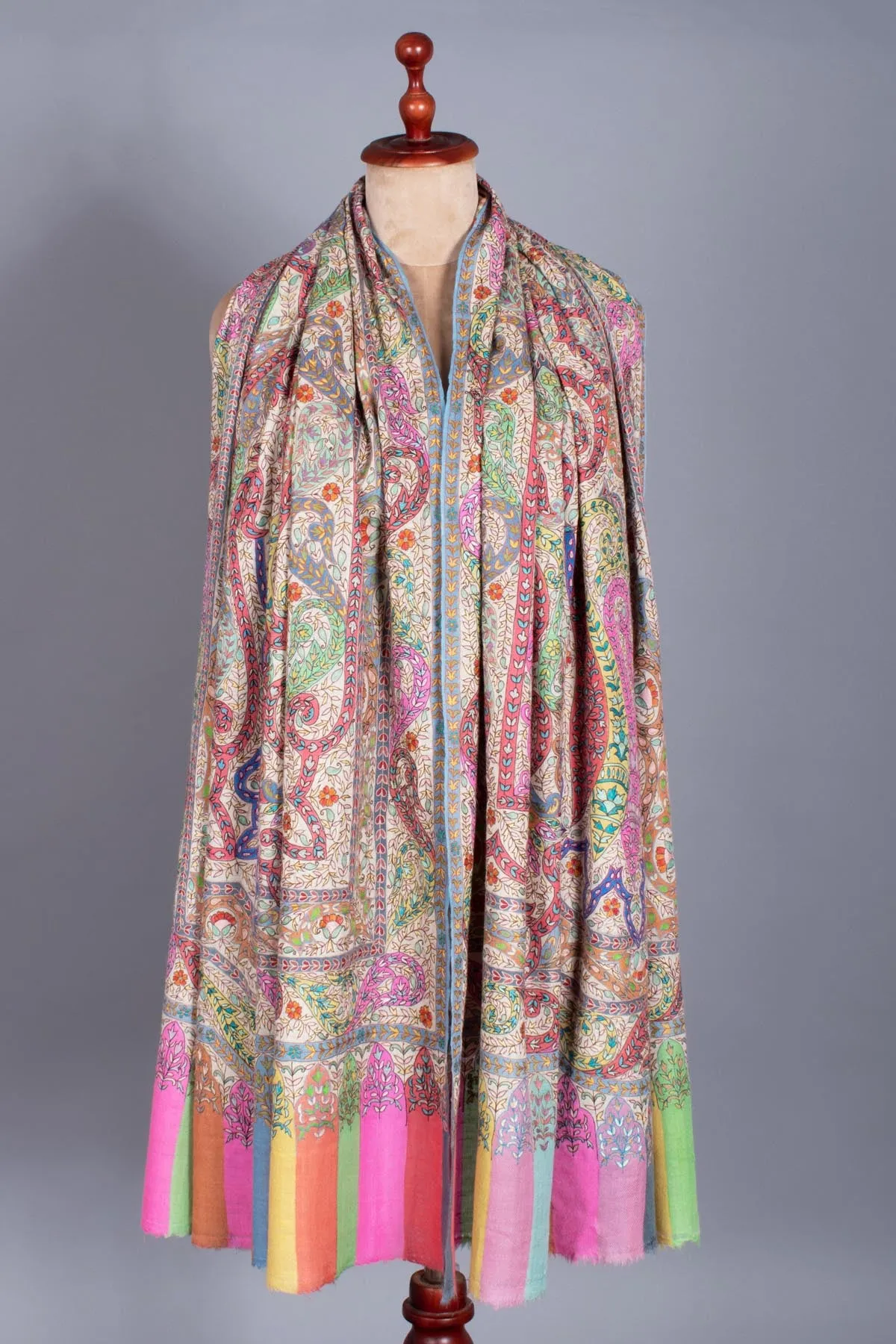 Artistically Adorned Hand-Painted Hook Embroidered Paisley | Pashmina