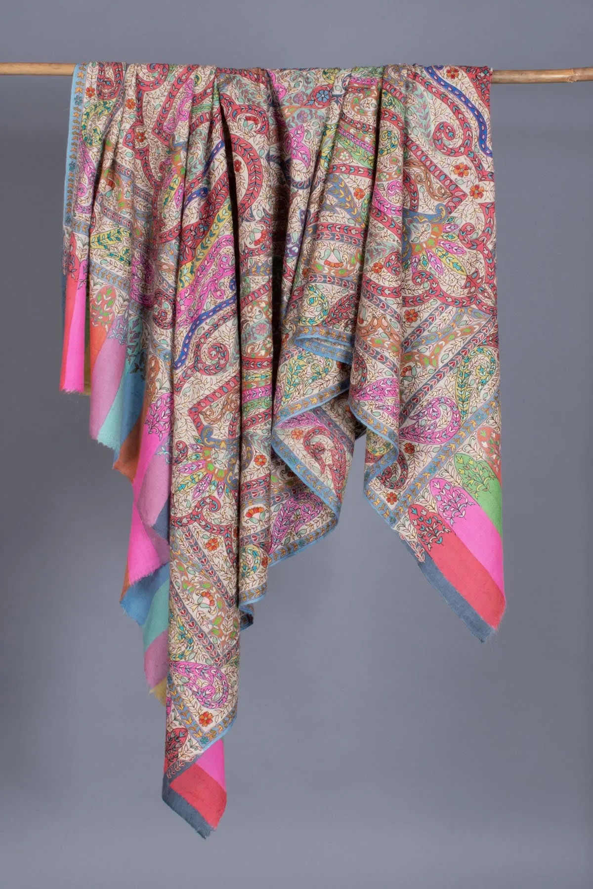 Artistically Adorned Hand-Painted Hook Embroidered Paisley | Pashmina