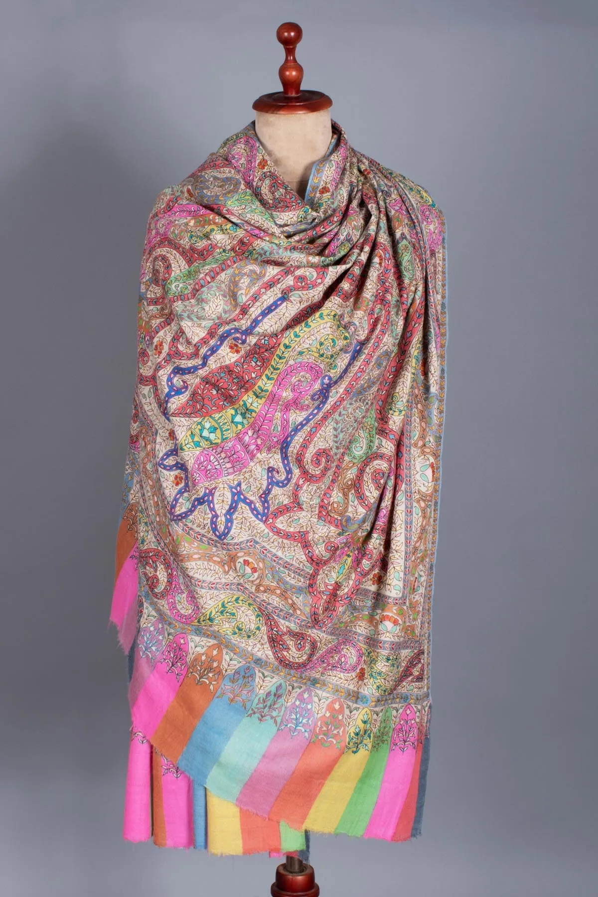 Artistically Adorned Hand-Painted Hook Embroidered Paisley | Pashmina