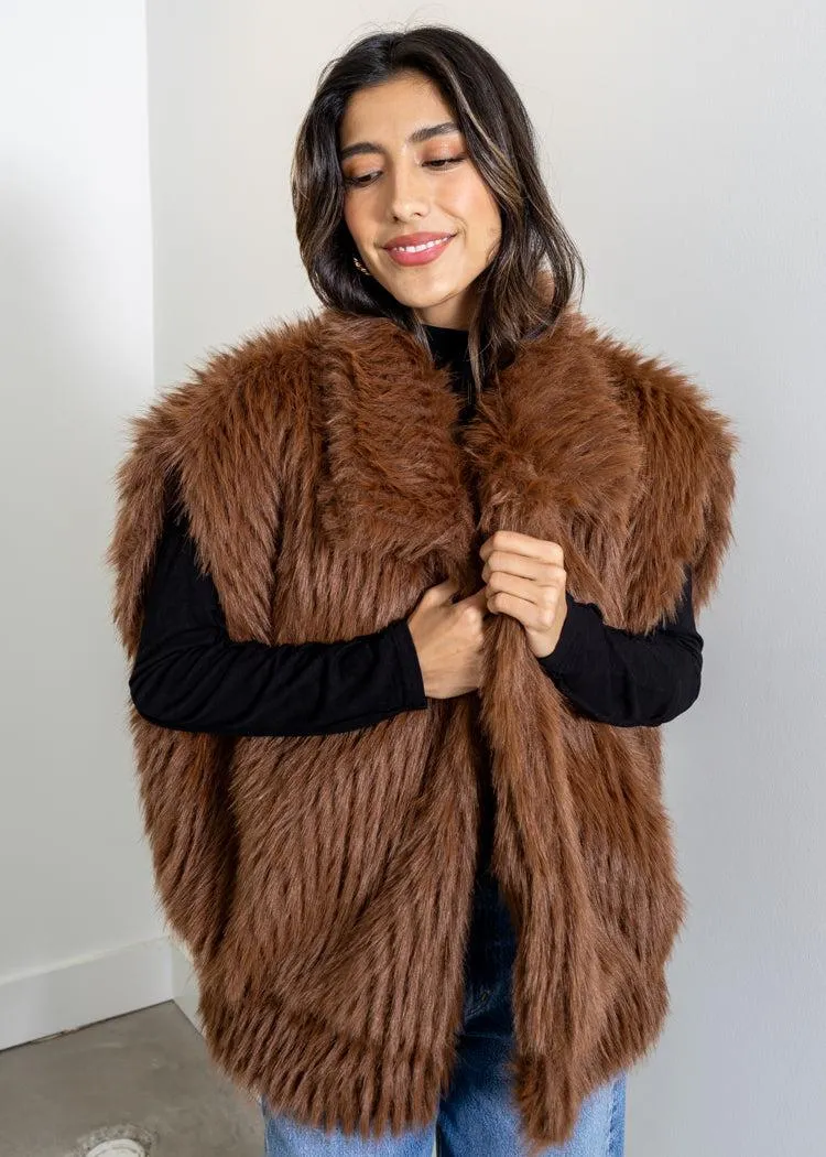 Astrid Bridges Faux Fur Vest- Cognac