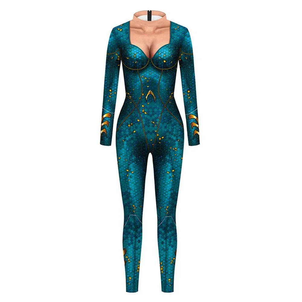 Atlanna Queen Aquaman Cosplay Costume Jumpsuit Halloween Sequined Catsuit Party Zentai