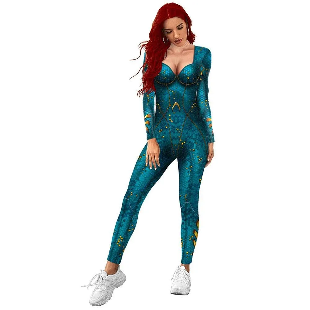 Atlanna Queen Aquaman Cosplay Costume Jumpsuit Halloween Sequined Catsuit Party Zentai