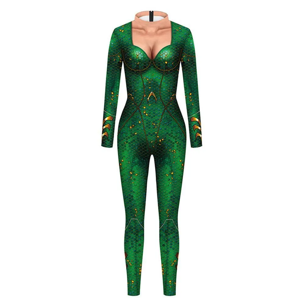 Atlanna Queen Aquaman Cosplay Costume Jumpsuit Halloween Sequined Catsuit Party Zentai