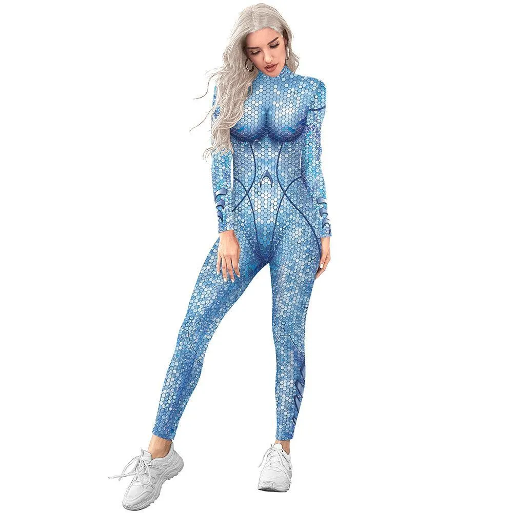 Atlanna Queen Aquaman Cosplay Costume Jumpsuit Halloween Sequined Catsuit Party Zentai