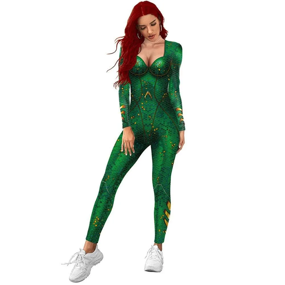 Atlanna Queen Aquaman Cosplay Costume Jumpsuit Halloween Sequined Catsuit Party Zentai