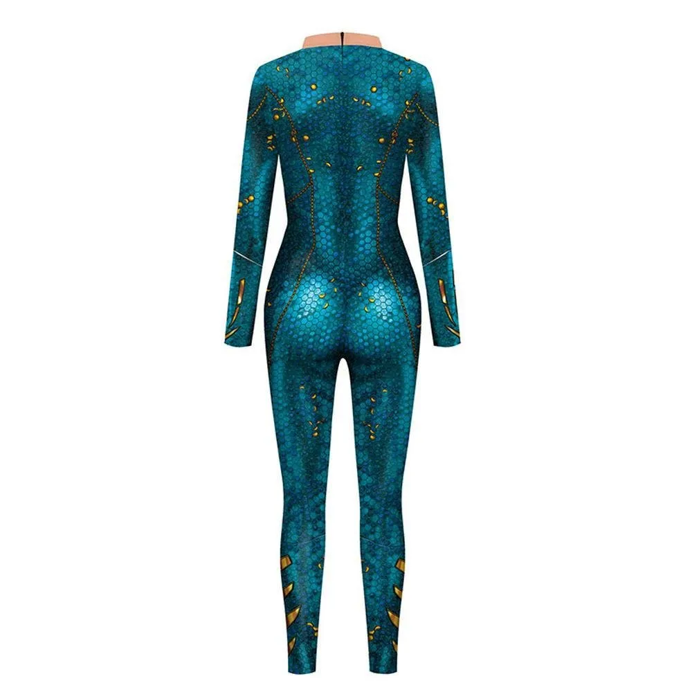 Atlanna Queen Aquaman Cosplay Costume Jumpsuit Halloween Sequined Catsuit Party Zentai