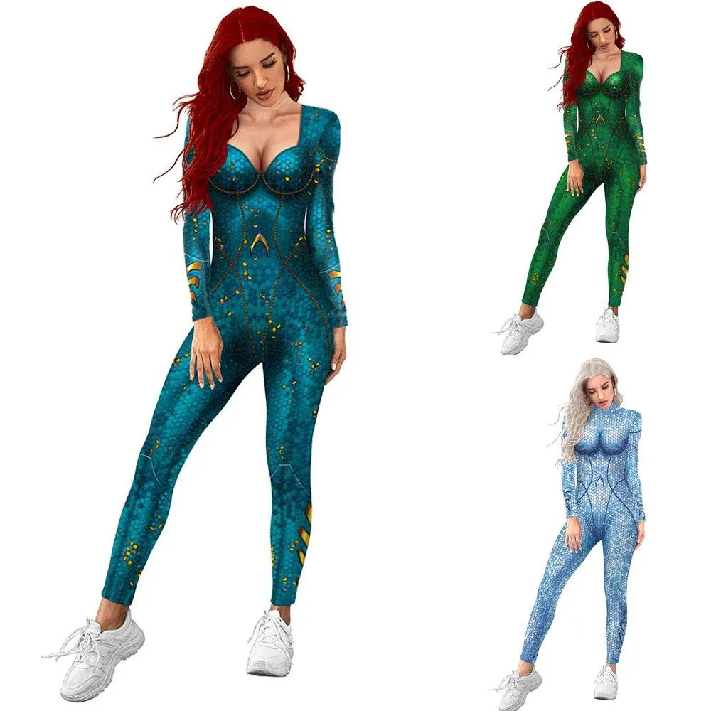 Atlanna Queen Aquaman Cosplay Costume Jumpsuit Halloween Sequined Catsuit Party Zentai