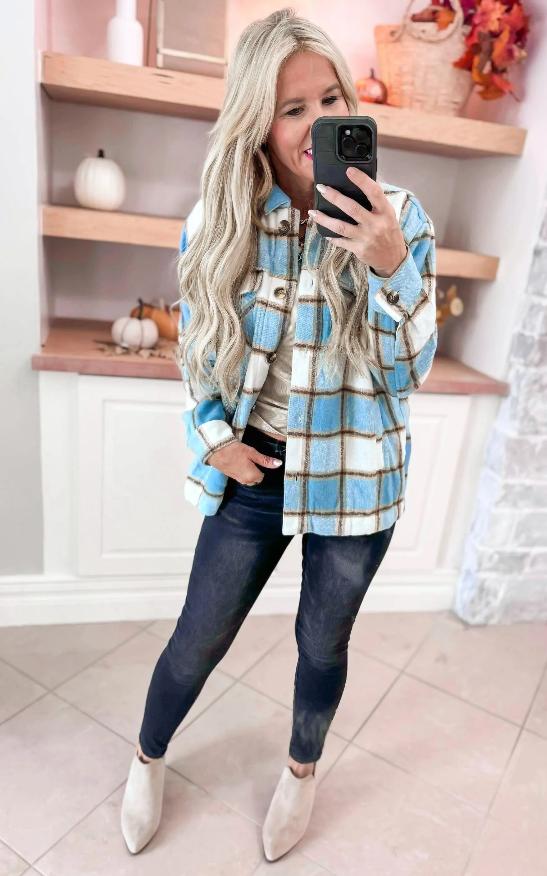 Autumn Skies Faux Fur Plaid Jacket