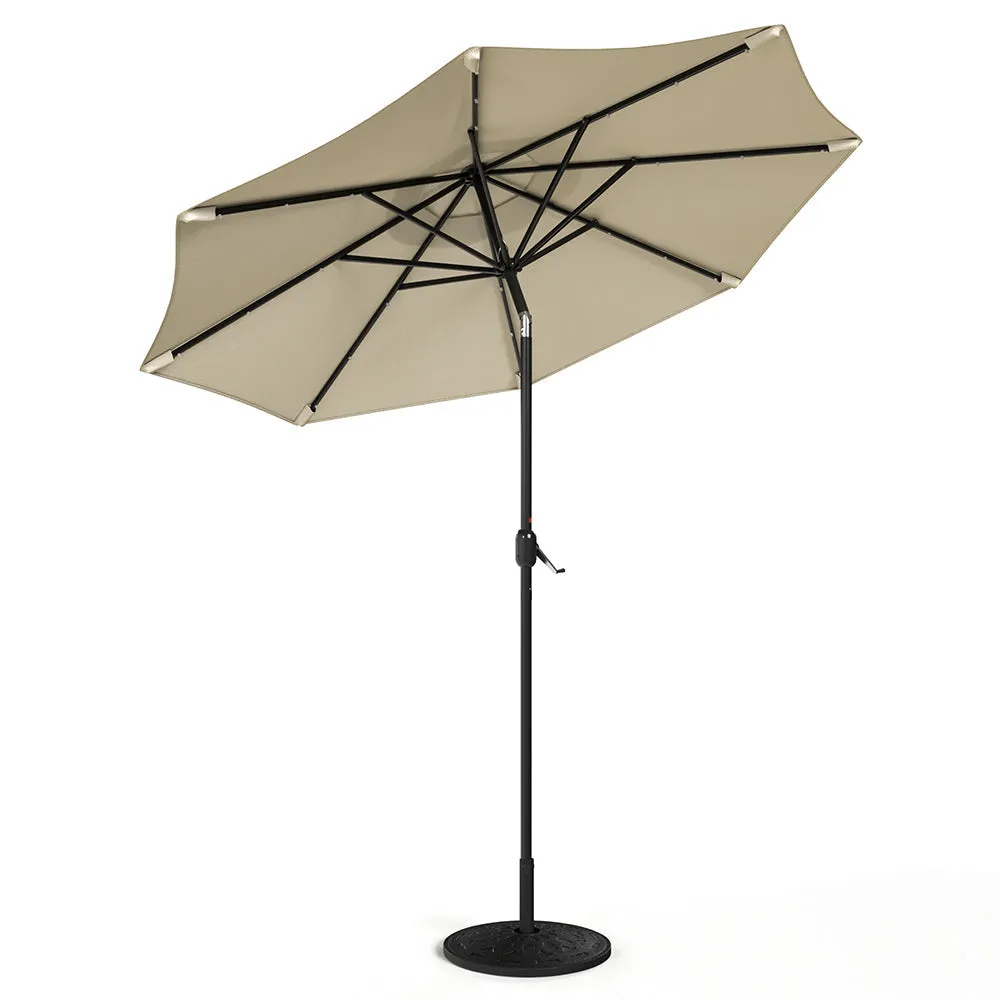 Beige 3m Patio Garden Parasol Sun Umbrella Sunshade Canopy With Solar LED Lights